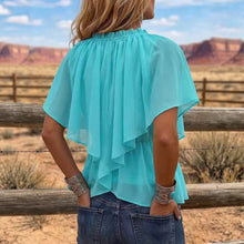 Load image into Gallery viewer, Women's Cross V-Neck Pleated Ruffle Flare Sleeve Chiffon Blouse