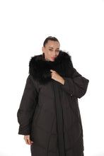 Load image into Gallery viewer, Genuine Silver Fox Fur Trim Down Coat