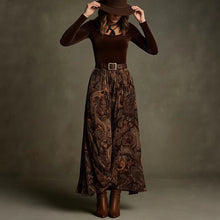 Load image into Gallery viewer, Women's Floral Print Long Sleeve Skirt Set with Belt – Caramel