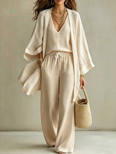Load image into Gallery viewer, Women's 3-Piece Cardigan, Sleeveless Vest & Wide Leg Pants Set