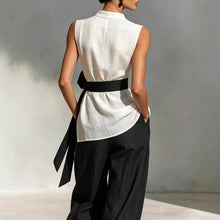 Load image into Gallery viewer, Women's Lace-Up Sleeveless Top & Wide-Leg Pants Two-Piece Set – White