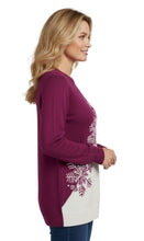 Load image into Gallery viewer, Women’s Cozy Long Sleeves Snowflake-Decorated Color Block Holiday Crewneck Sweater - Classy Christmas Pullover in 100% Soft Durable Acrylic