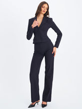 Load image into Gallery viewer, Quinne Navy Striped Single-Breasted Peplum Blazer