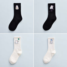 Load image into Gallery viewer, 4Pair Spring And Summer Combed Out Of Pure Cotton Socks Mid Waist Fashion Bear Socks Cute Animal Socks Kawaii Cute Cartoon Purple College Socks For Men And Women