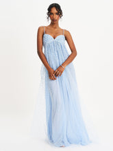 Load image into Gallery viewer, Wallie Baby Blue Rhinestone Embellished Mesh Backless Gown