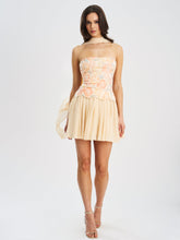 Load image into Gallery viewer, Quanisha Yellow Beaded Floral Mini Chiffon Dress with Scarf