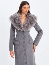Load image into Gallery viewer, Faye Grey Wool Blend Single-Breasted Coat with Removable Faux Fur Collar