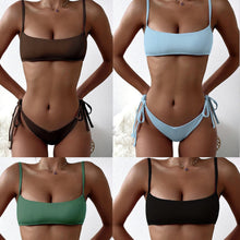Load image into Gallery viewer, Bikinis Solid Push Up Padded Bikini Set Women Tie Side Bottom Padded Top Triangle Bikini String Bathing Suit Two Piece Swimsuit New High Waist Side Tie Swimsuit Female Swimwear Women Bather