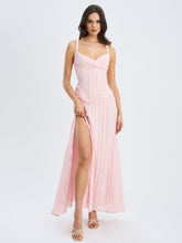 Load image into Gallery viewer, Mallory Baby Pink Stripe Jacquard High Slit Gown