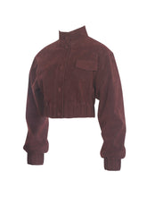 Load image into Gallery viewer, Farryn Mahogany Vegan Suede Cropped Bomber Jacket