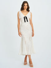 Load image into Gallery viewer, Paola White Peter Pan Collar Beaded Sequin Mermaid Midi Dress