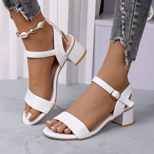 Load image into Gallery viewer, Women Genuine Leather Sandals Low Heel Buckle Strap Ladies Open Toe Black Decoration Summer Leather Open Toe And Ankle Strap Buckle Flat Sandals Casual Beach Shoes