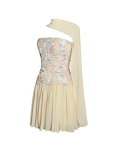 Load image into Gallery viewer, Quanisha Yellow Beaded Floral Mini Chiffon Dress with Scarf