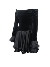 Load image into Gallery viewer, Magnolia Black Off-Shoulder Layered Satin Mini Dress