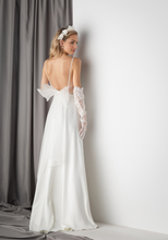 Load image into Gallery viewer, Minimalist Satin Wedding Dress with Delicate Bow Back & Sheer Gloves