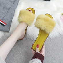 Load image into Gallery viewer, Fashion Fur Flat Women's Slippers Plus Size Spring Summer Fluffy Fur Slippers Shoes Woman Plush Fur Slip On Flip Flop Flat Furry Fur Slides Outdoor Sandals Furry Slides Summer Sandals Open Toe Indoor Outdoor Fluffy Slides