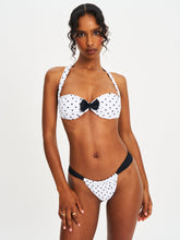Load image into Gallery viewer, Olivea Polka Dot Black Bowtie Halter Bikini Top