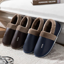 Load image into Gallery viewer, Waterproof Indoor Shoes Womans Mens Winter Home Slippers Faux Leather Warm Plush House Floor Slipper Anti-slip Footwear Women's Cozy Memory Foam Slippers With Warm Plush Fur Lining