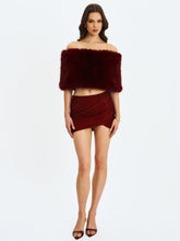 Load image into Gallery viewer, Darleen Crimson Rhinestone Mesh Low Waist Ruched Skirt