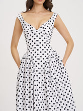Load image into Gallery viewer, Rahma Polka Dot Drop Waist Midi Cotton Poplin Dress