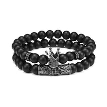 Load image into Gallery viewer, Lava Stone Combination Cubic Zircon Beads Bracelet Natural Red Tiger Eye Black Matte Onyx Stone Crown King Beads Bracelet For Men Women Fashion Charm Zircon Head Elastic Adjustable Bracelet Set Luxury Design