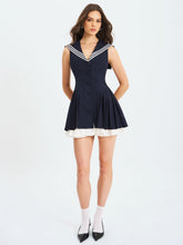 Load image into Gallery viewer, Calliope Navy Sailor Pleated Mini Dress