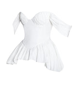 Load image into Gallery viewer, Qistina White Off-shoulder Bubble Hem Peplum Cotton Top