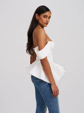 Load image into Gallery viewer, Qistina White Off-shoulder Bubble Hem Peplum Cotton Top