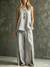 Load image into Gallery viewer, Women's Loose Sleeveless Tank Top & Slit Wide-Leg Pants Two-Piece Set
