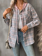 Load image into Gallery viewer, Plaid Buttoned Long Sleeve Hooded Jacket for Women – Cozy & Stylish Cotton-Blend Outerwear