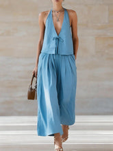Load image into Gallery viewer, Women's Sleeveless Vest & Wide-Leg Pants Set – 2-Piece Lace-Up Outfit