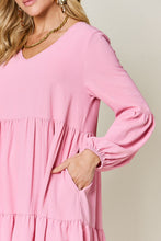 Load image into Gallery viewer, Light Green Double Take Full Size V-Neck Sleeve Tiered Dress with Pockets Elegant & Comfortable Casual Dress