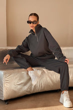 Load image into Gallery viewer, Women's Embroidered Half-Zip Sweatshirt & Jogger Pants Set