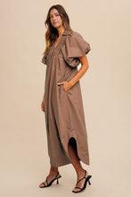Load image into Gallery viewer, Smocked Puff Sleeve Midi Dress For Women – Feminine and Stylish Midi Dress with Dramatic Puff Sleeves and Flattering Smocked Bodice