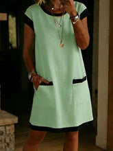 Load image into Gallery viewer, Women's Color-Block T-Shirt Mini Dress – Pocket Straight Cut