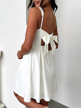 Load image into Gallery viewer, Dark Blue Bow Back Square Neck Mini Dress Luxury Feminine & Flattering Dress For Girls