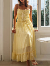 Load image into Gallery viewer, Vintage Ruffled Hem Midi Dress With Tied And Ruched Detail Elegant Feminine Girls Dress