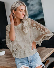 Load image into Gallery viewer, Women’s Lace Trim Top Short Sleeve Batwing Shirt