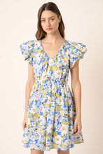 Load image into Gallery viewer, New Summer Floral V-Neck Cap Sleeve Mini Dress For Women – Charming Floral Print Mini Dress with V-Neckline and Cap Sleeves