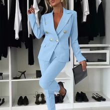 Load image into Gallery viewer, Double-Breasted Lapel Blazer & Zip-Up Trousers Suit
