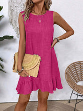 Load image into Gallery viewer, Women's Ruffle Lace-Up Mini Dress – Short Sleeve Loose Beach Dress