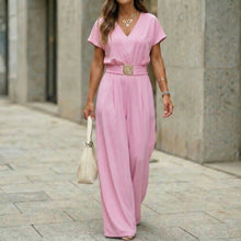 Load image into Gallery viewer, Women's V-Neck Belted Wide-Leg Jumpsuit