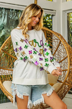 Load image into Gallery viewer, BiBi Fleur De Lis Sleeve Mardi Gras Pullover