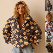 Load image into Gallery viewer, Winter Flowers Lambskin Sweatshirt Women | Cozy Zip-Up Pocket Pullover