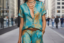 Load image into Gallery viewer, Women's Bohemian Printed Resort Two-Piece Set – 3/4 Sleeve Shirt & Pants