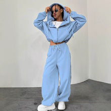 Load image into Gallery viewer, Women's Oversized Cropped Zip-Through Hoodie & Wide-Leg Sweatpants Set