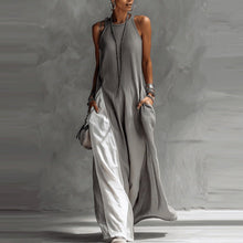 Load image into Gallery viewer, Off-Shoulder Color-Block Flared Maxi Dress with Pockets