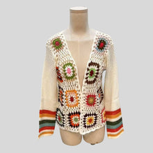 Load image into Gallery viewer, Hand-Crocheted Floral Cardigan Sweater | Boho Open Front Knit Top