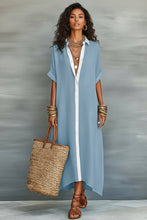 Load image into Gallery viewer, Color-Block Shirt Maxi Dress – Women's Loose Button-Front Long Dress with Contrast Collar