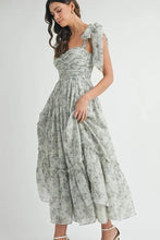 Load image into Gallery viewer, Floral Bust Ruched Midi Dress with Shoulder Tie For Women – Ruched Midi Dress For Summer, Floral Bust Dress, Shoulder Tie Dress, Feminine Midi Dress, Chic Event Dress